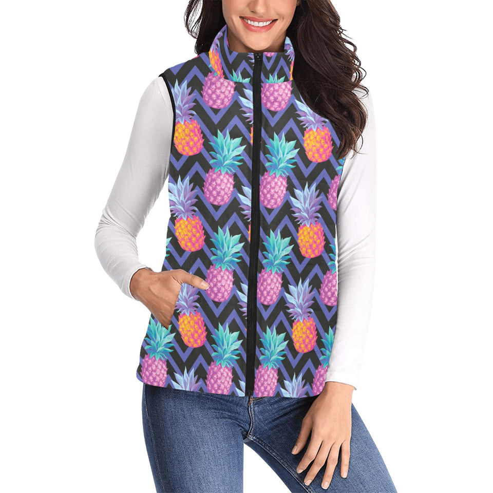 Pineapples pattern zigzag background Women's Padded Vest