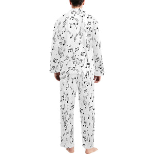 Music Notes Pattern Print Design 04 Men's Long Pajama Set