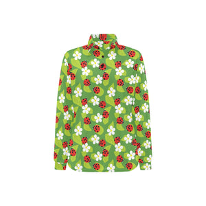 Ladybug Pattern Print Design 01 Women's Long Sleeve Polo Shirt
