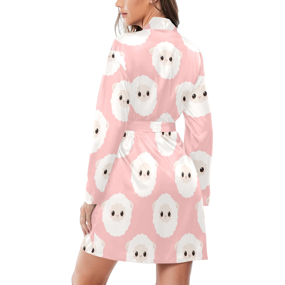 Cute sheep pattern Women's Long Sleeve Belted Night Robe