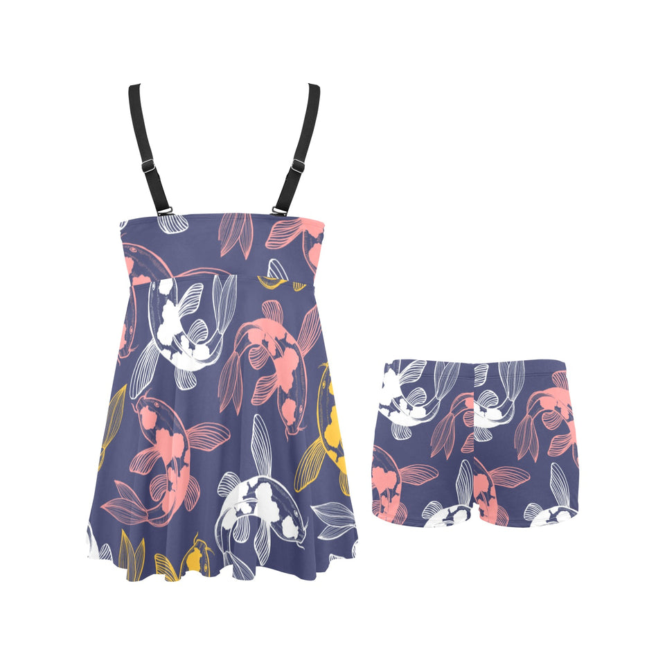 Koi Fish Carp Fish pattern Chest Sexy Pleated Two Piece Swim Dress