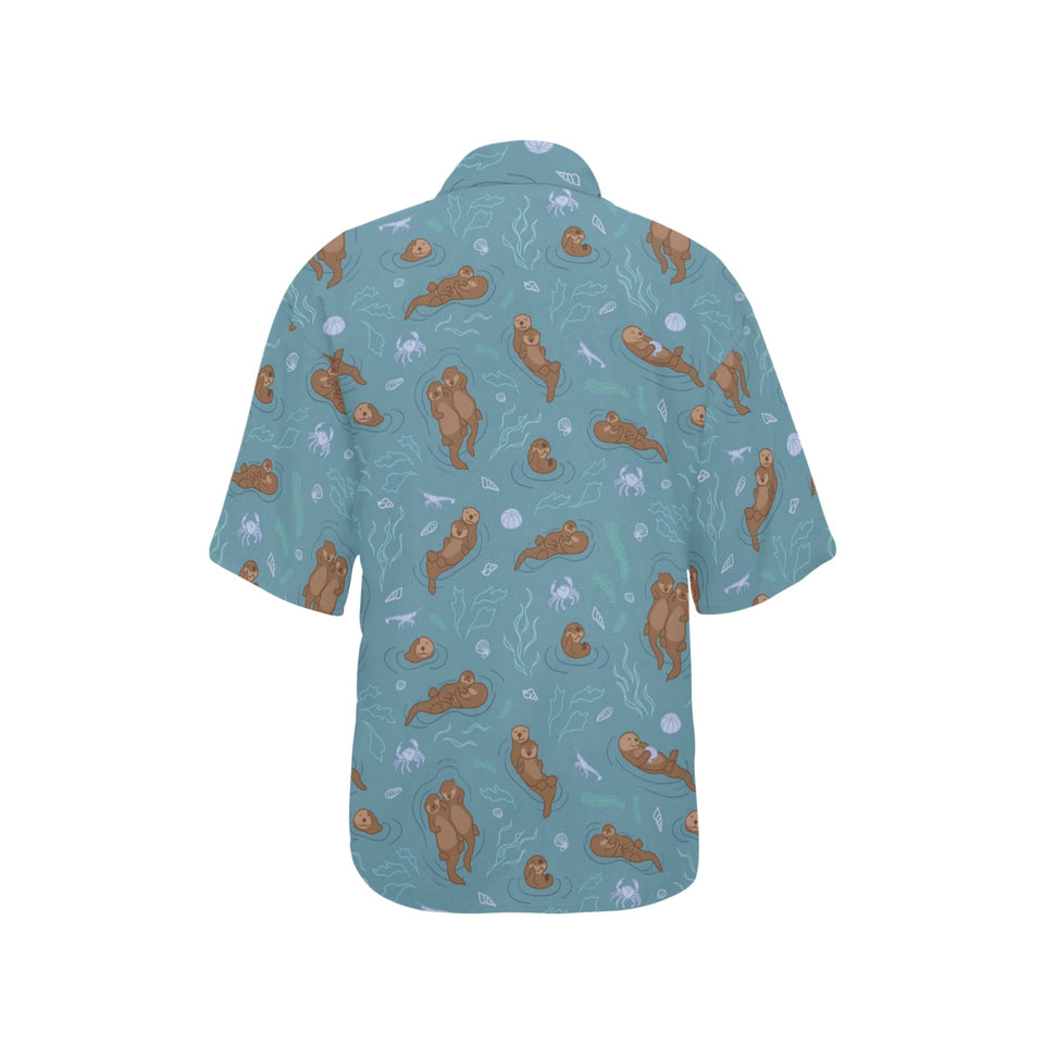 Sea otters pattern Women's All Over Print Hawaiian Shirt