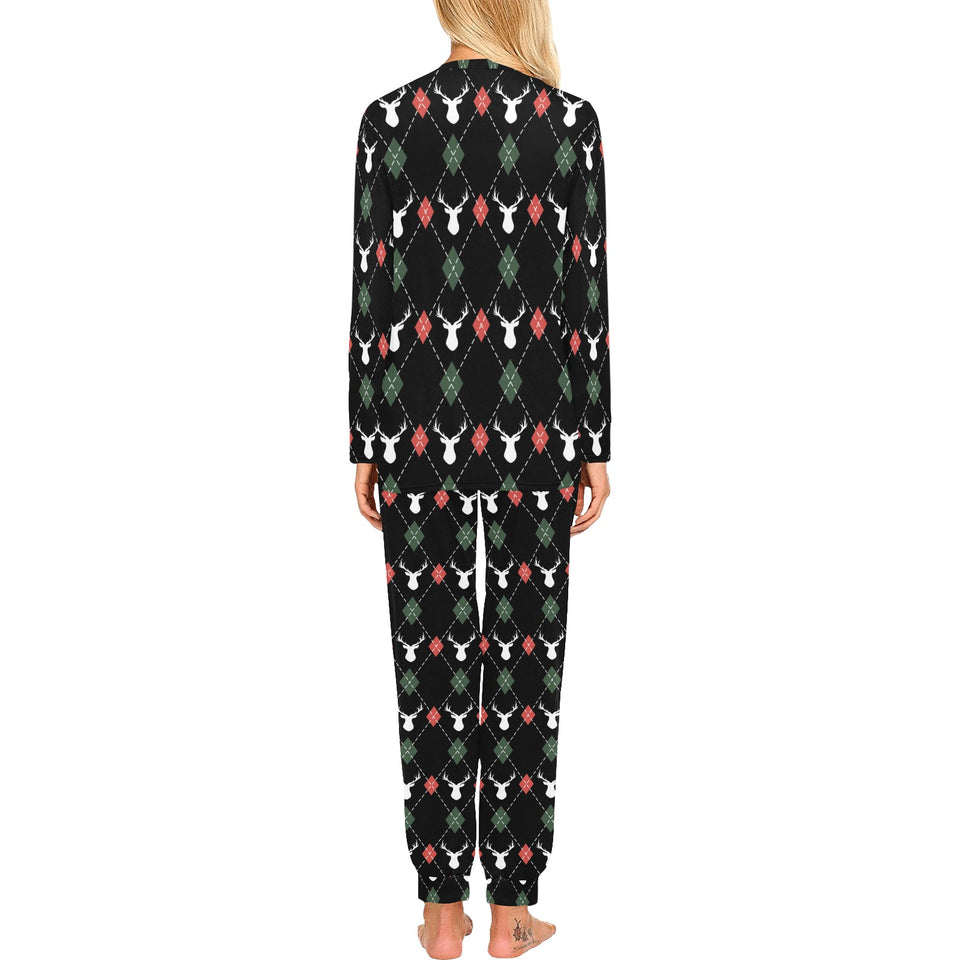 Deer Christmas new year pattern argyle Women's All Over Print Pajama Set