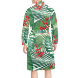 heliconia palm and monstera leaves pattern Men's Long Sleeve Belted Night Robe
