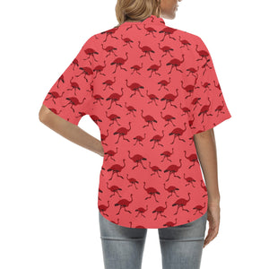 Ostrich Pattern Print Design 03 Women's All Over Print Hawaiian Shirt