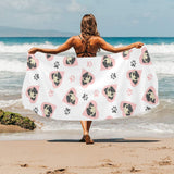 Cute pugs pink heart paw pattern Beach Towel