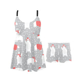 Cute polar bear christmas snow pattern Chest Sexy Pleated Two Piece Swim Dress