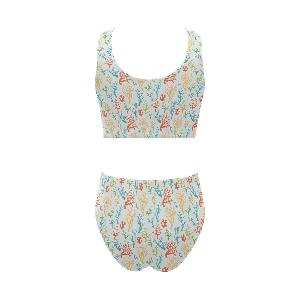 Coral Reef Pattern Print Design 02 Chest Bowknot High Waisted Bikini Swimsuit