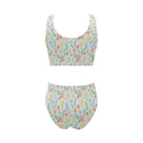 Coral Reef Pattern Print Design 02 Chest Bowknot High Waisted Bikini Swimsuit
