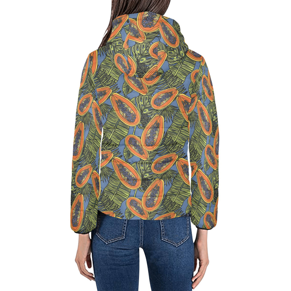 Colorful papaya tropical leaves Women's Padded Hooded Jacket