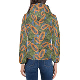 Colorful papaya tropical leaves Women's Padded Hooded Jacket