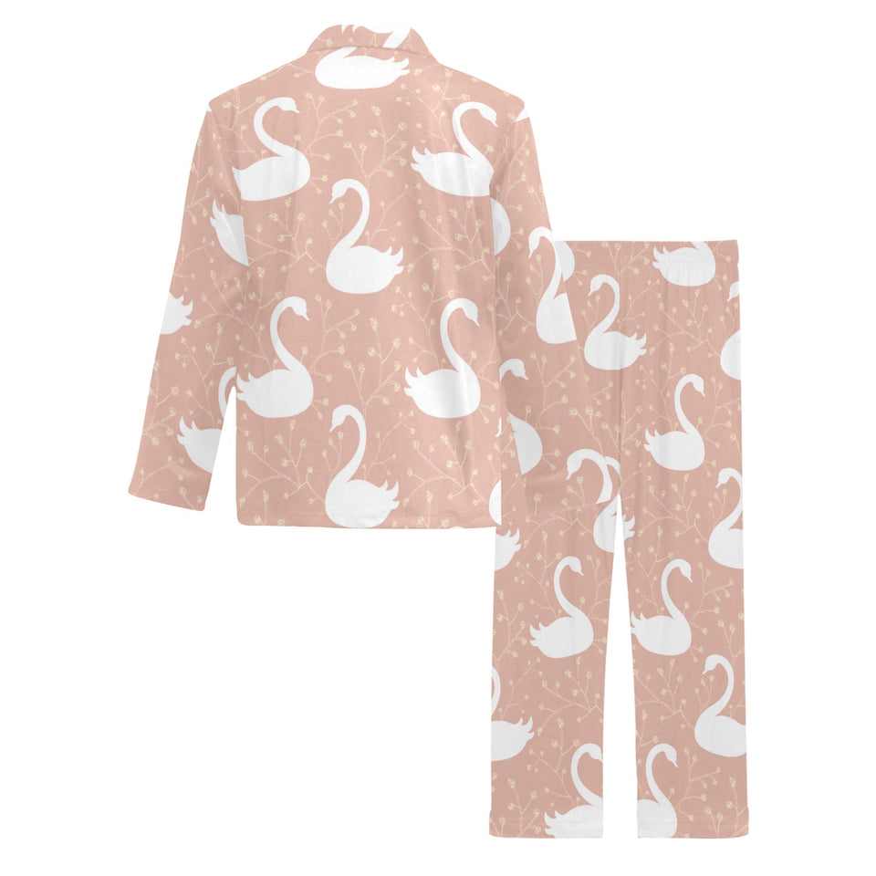 Swan flower light pink background Men's Long Pajama Set