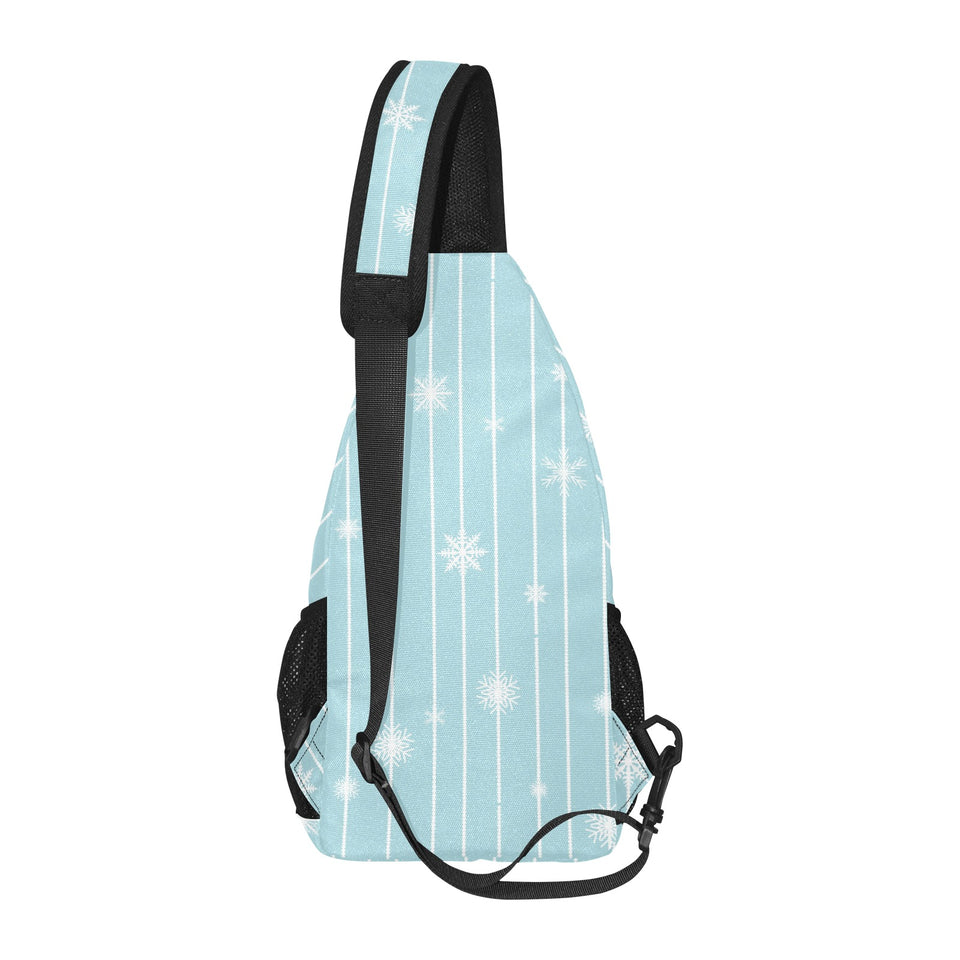 Snowflake pattern blue stripe background All Over Print Chest Bag