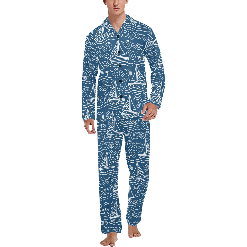 Hand drawn sailboat pattern Men's Long Pajama Set