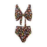 Goldfish Pattern Print Design 03 Chest Bowknot High Waisted Bikini Swimsuit