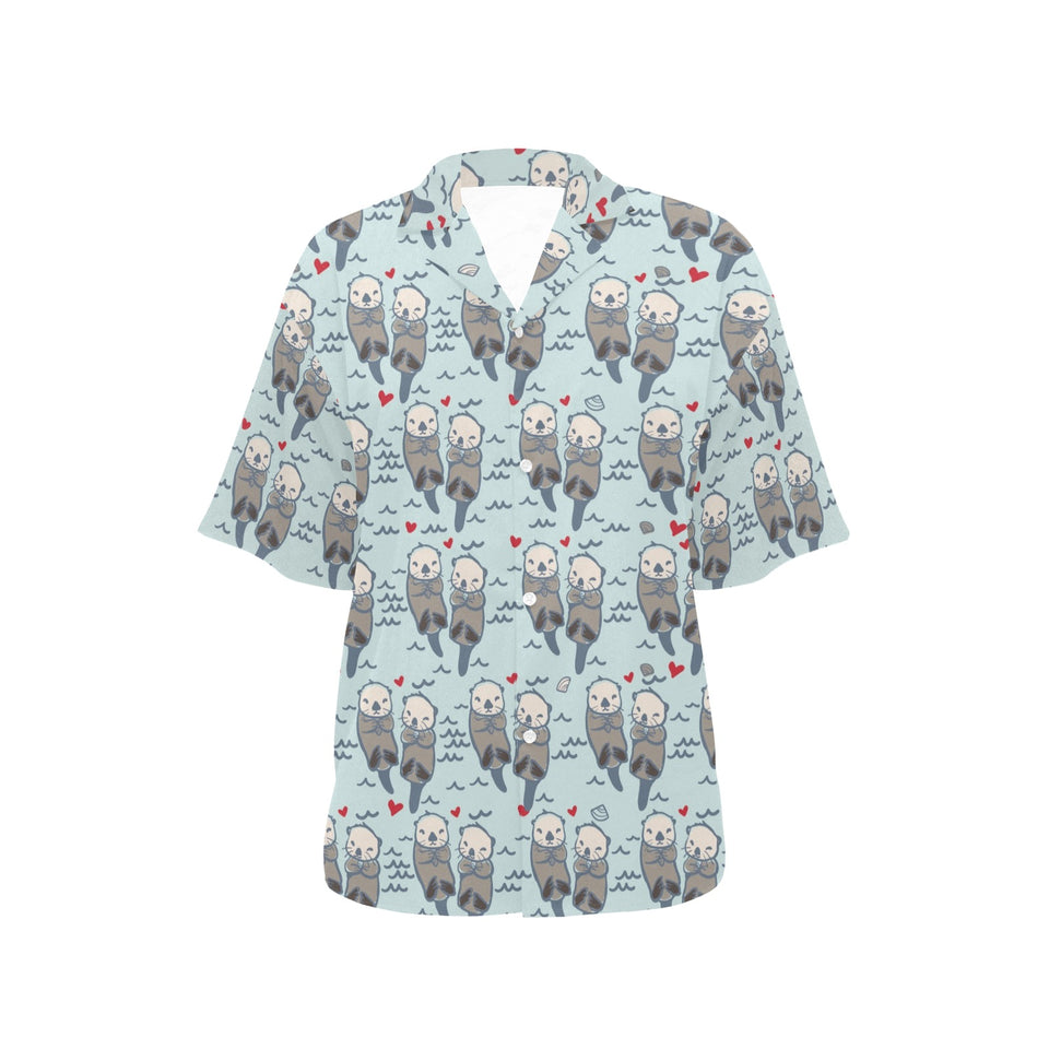 Lovely Sea Otter Pattern Women's All Over Print Hawaiian Shirt