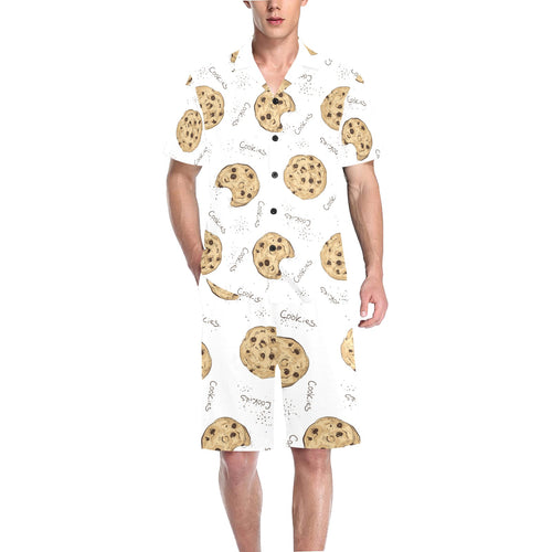 Sketch style cookie pattern Men's V-Neck Short Pajama Set