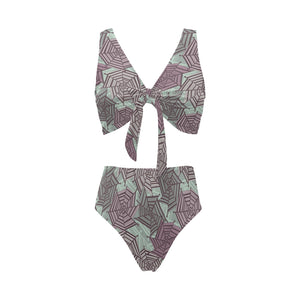 Spider web cobweb design color pattern Chest Bowknot High Waisted Bikini Swimsuit