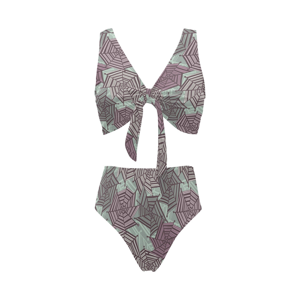 Spider web cobweb design color pattern Chest Bowknot High Waisted Bikini Swimsuit