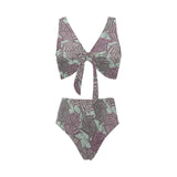 Spider web cobweb design color pattern Chest Bowknot High Waisted Bikini Swimsuit