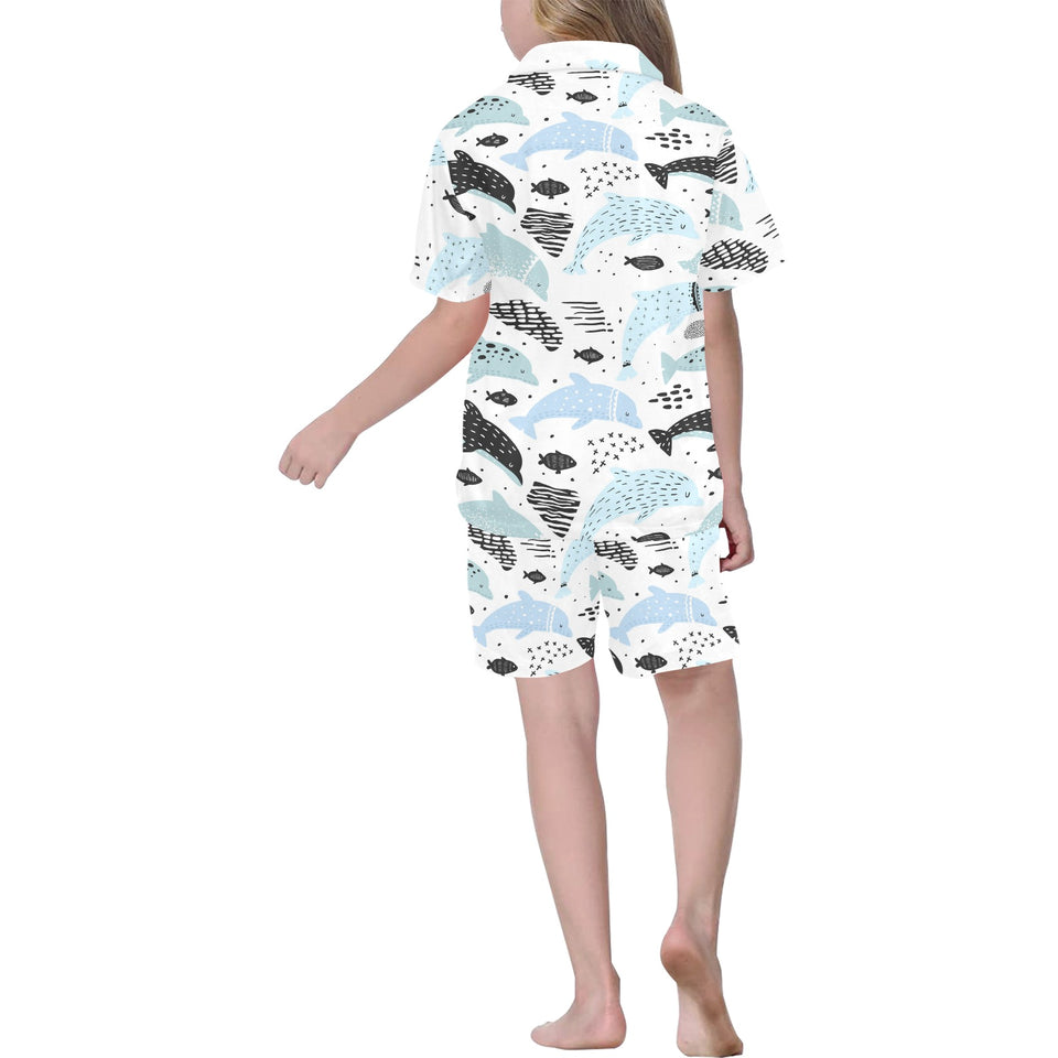 Cute dolphins Childish Style pattern Kids' Boys' Girls' V-Neck Short Pajama Set