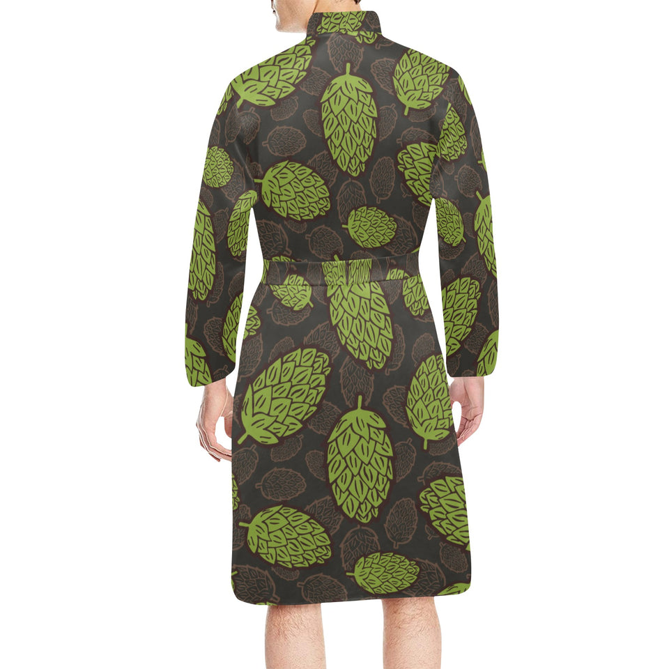 Hop pattern black background Men's Long Sleeve Belted Night Robe