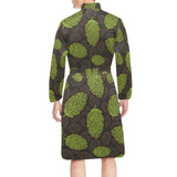 Hop pattern black background Men's Long Sleeve Belted Night Robe