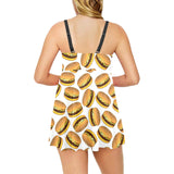 Hamburger Pattern Print Design 03 Chest Sexy Pleated Two Piece Swim Dress
