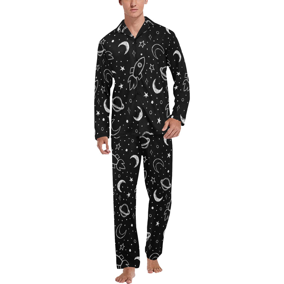 Hand drawn space rocket star planet Men's Long Pajama Set
