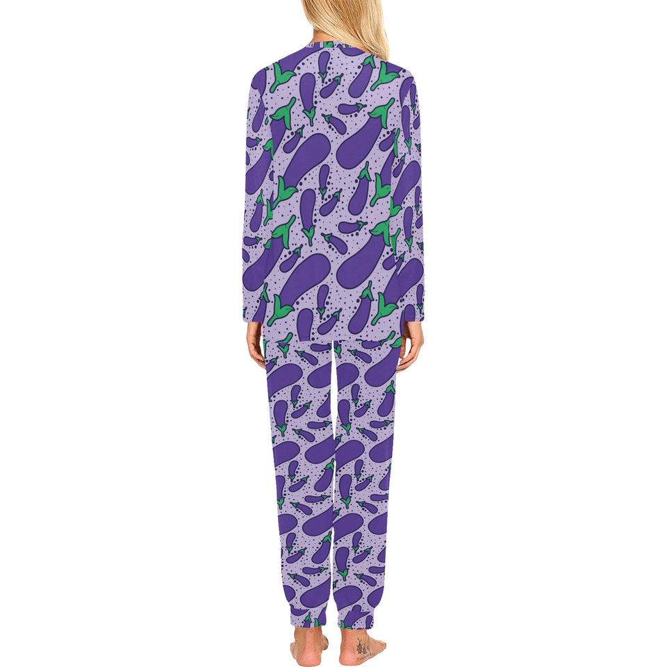 Eggplant Pattern Print Design 03 Women's All Over Print Pajama Set