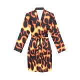 Fire flame dark pattern Women's Long Sleeve Belted Night Robe