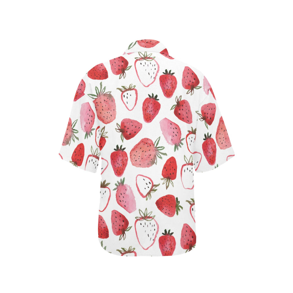 watercolor hand drawn beautiful strawberry pattern Women's All Over Print Hawaiian Shirt