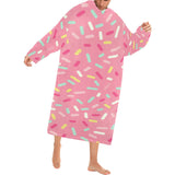 Pink donut glaze candy pattern Blanket Robe with Sleeves