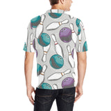 Bowling ball and pin gray background Men's All Over Print Polo Shirt