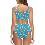 Rainbows Sky Clouds Pattern Chest Bowknot High Waisted Bikini Swimsuit