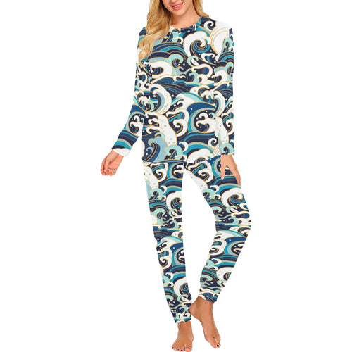 Japanese wave pattern Women's All Over Print Pajama Set