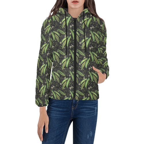 Green Peas Pattern Print Design 02 Women's Padded Hooded Jacket