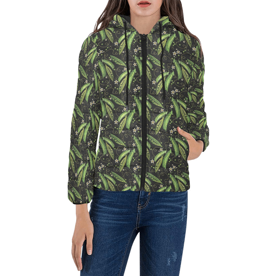 Green Peas Pattern Print Design 02 Women's Padded Hooded Jacket