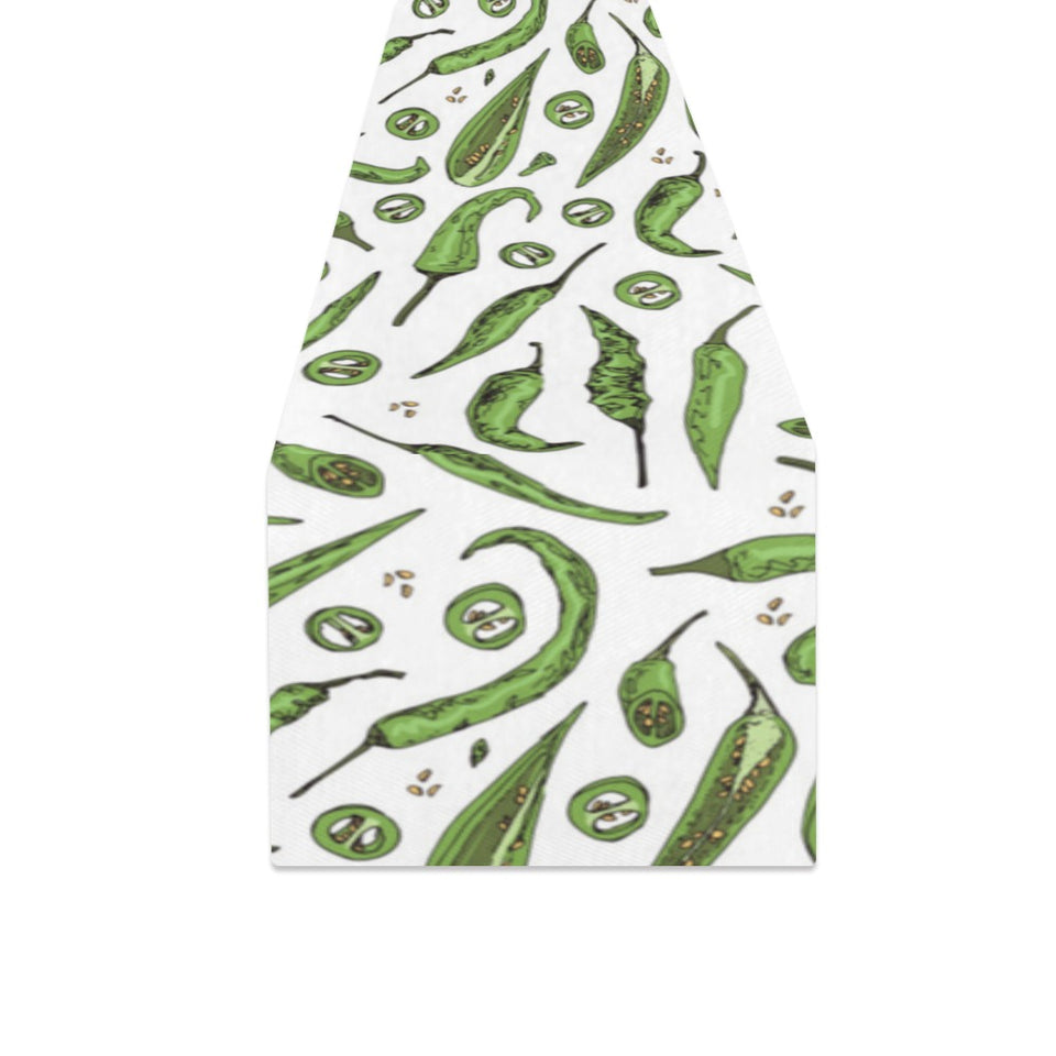 Hand drawn sketch style green Chili peppers patter Table Runner