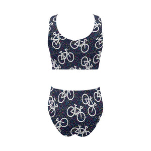 Bicycle Pattern Print Design 03 Chest Bowknot High Waisted Bikini Swimsuit