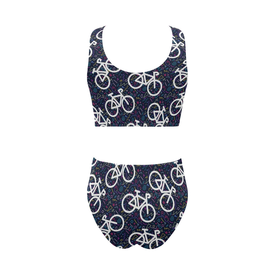 Bicycle Pattern Print Design 03 Chest Bowknot High Waisted Bikini Swimsuit