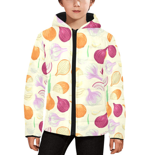 Onion garlic white red pattern Kids' Boys' Girls' Padded Hooded Jacket