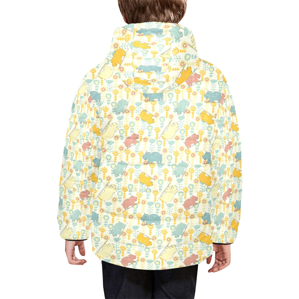 Hippopotamus Pattern Print Design 04 Kids' Boys' Girls' Padded Hooded Jacket