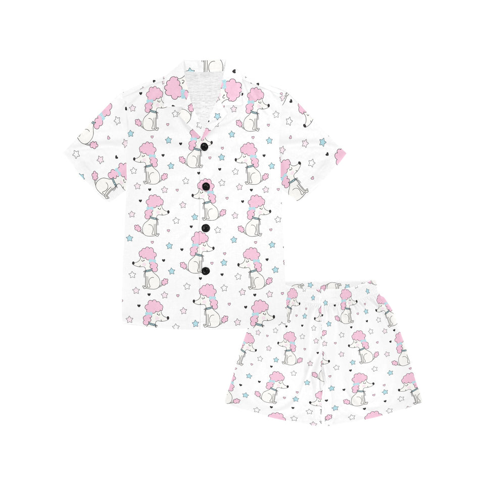 Cute poodle dog star pattern Kids' Boys' Girls' V-Neck Short Pajama Set