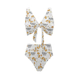 Cute beagle dog pattern background Chest Bowknot High Waisted Bikini Swimsuit