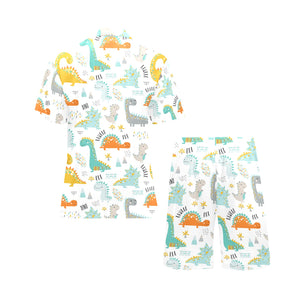 Cute funny kids dinosaurs pattern Men's V-Neck Short Pajama Set