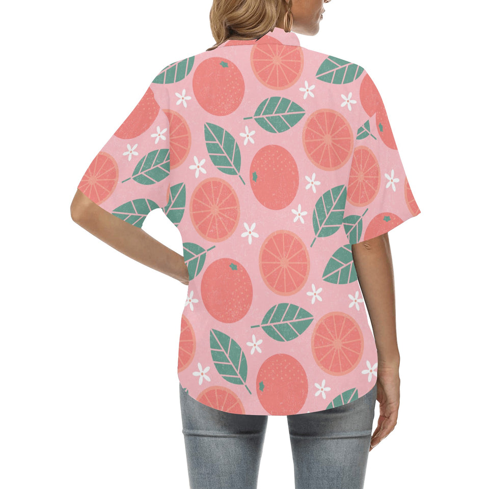 Grapefruit leaves flower pink background Women's All Over Print Hawaiian Shirt