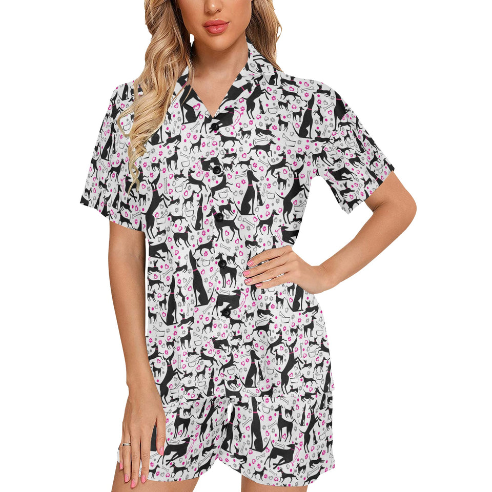 Greyhound Pattern Print Design 02 Women's V-Neck Short Pajama Set