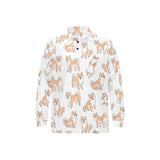 shiba inu dog pattern Men's Long Sleeve Polo Shirt