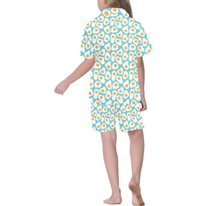 Fried Eggs Pattern Print Design 04 Kids' Boys' Girls' V-Neck Short Pajama Set